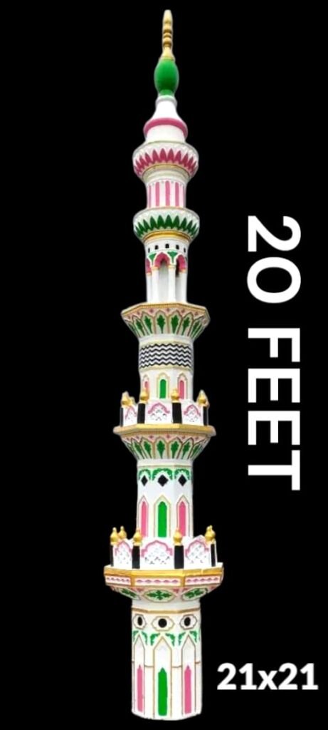 20 Feet Masjid Minar RCC mosque minar design with white, green and gold finish