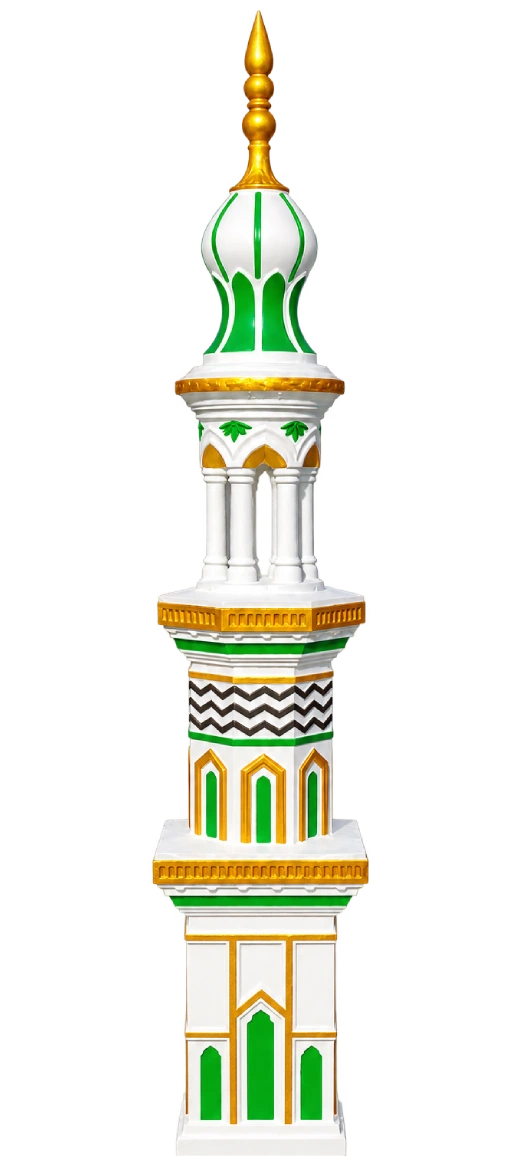 7.5 feet white green and gold Masjid Minar design