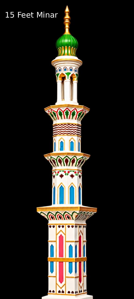 15 feet Masjid Minar design with green dome and colourful details
