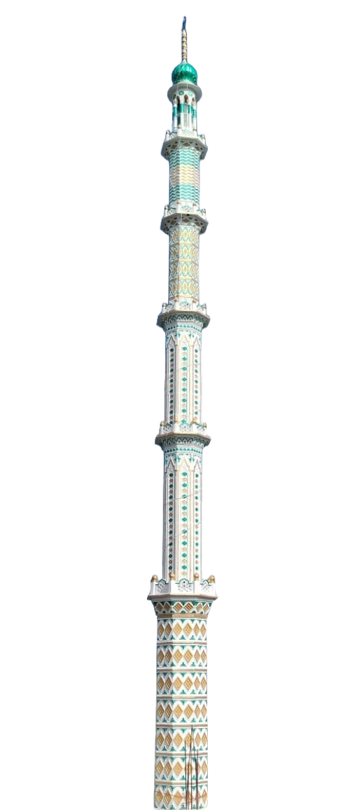 50 feet readymade masjid minar in white green and gold